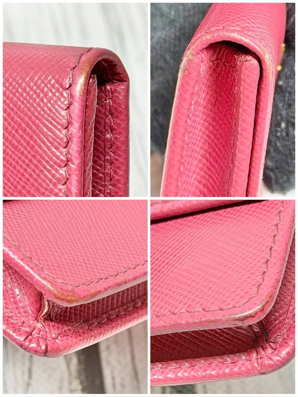PRE LOVED Prada Card Wallet Pink Saffiano Leather
